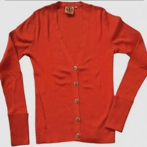 Tory Burch Women's Orange-Red Button-Up Sweater
